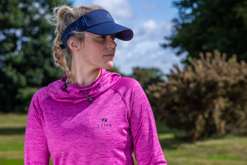 womens hooded golf top pink
